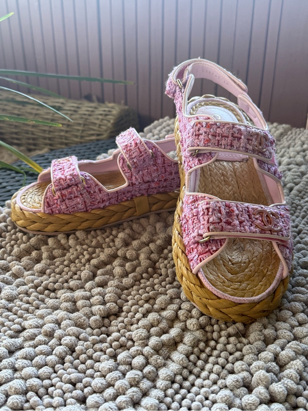 CHANEL Pink Tweed Dad Sandals with CC Hardware - Picture 2 of 4